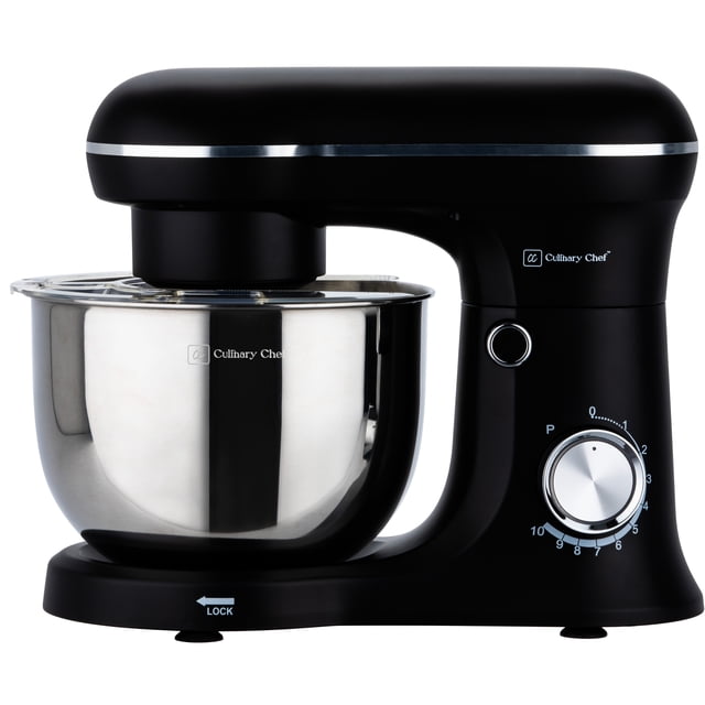 Culinary Chef 4.5 Liter 8 Speed Stand Mixer with Stainless Steel Bowl, Planetary Mixing, Pulse Function, LED Light, 380W Kitchen Mixer with Dough Hook, Beater, Whisk, Splash Cover, Black