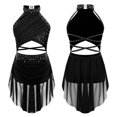 thumbnail image 1 of TiaoBug Robe de Danse Lyrique pour Filles Jupe Asymétrique à Sequins Col Licou Justaucorps de Patinage Artistique Robe Noir 6, 1 of 6