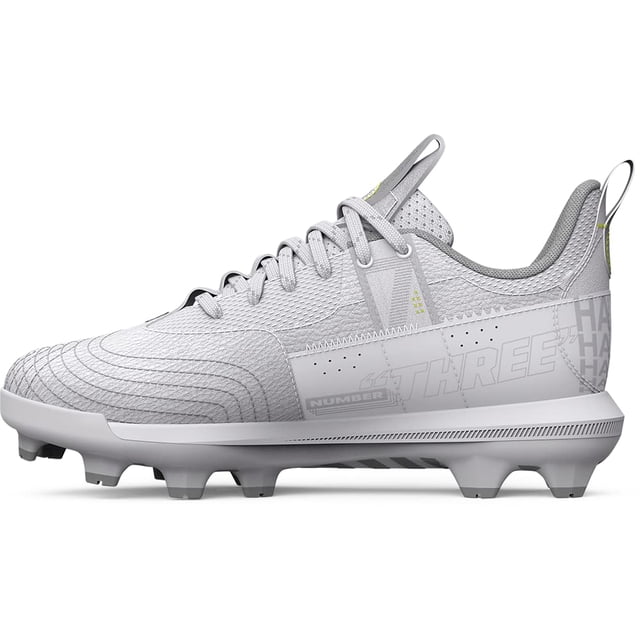 Under Armour Boy's Harper 7 Low Juniors TPU Baseball Cleat Shoe, (100) White/White/Mod Gray, 5 Big Kid