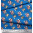 thumbnail image 2 of Soimoi Blue Poly Georgette Fabric Leaves & Ranunculus Floral Print Sewing Fabric Yard 42 Inch Wide, 2 of 3