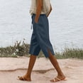 thumbnail image 2 of Sentmoon Linen Shorts Women with Pockets Solid Color Summer Casual Shorts for Women Drawstring High Elastic Waist Relaxed Fit Straight Leg Side Slit Sport Shorts Women, 2 of 7
