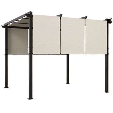 Outsunny Pergola en Métal 10 Pieds x 10 Pieds avec Auvent Rétractable pour Patio, Terrasse