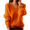 thumbnail image 1 of Timegard Hauts pour Femmes Manches Longues Col en V Tricot Confortable Chandail à Enfiler Automne Hiver Décontracté Ample Chaud Hauts, 1 of 5