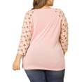 thumbnail image 3 of GRACE & GRANDEUR Chemises Blouse pour Femmes Grande Taille Col en V Manches 3/4 Raglan à Fleurs Décontracté Printemps Automne Hauts 4X Rose, 3 of 9
