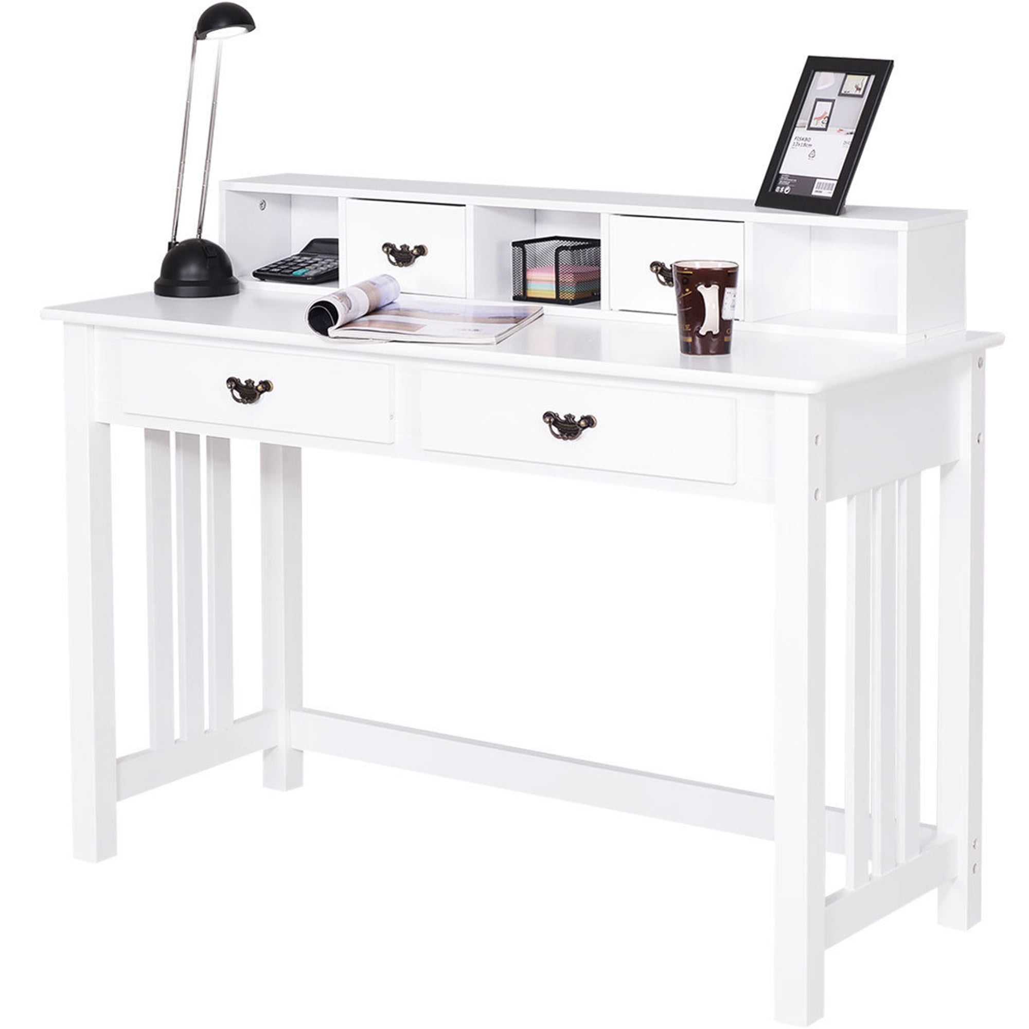 Costway Writing Desk Mission White Home Office Computer Desk 4 Drawer White