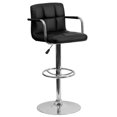 thumbnail image 1 of Contemporary Black Quilted Vinyl Adjustable Height Barstool with Arms and Chrome Base, 1 of 9