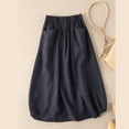 thumbnail image 2 of Womens Fashion Medium Length Elastic Waist Large Swing Cotton Linen Skirt, 2 of 7