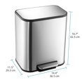thumbnail image 2 of 5.3 Gallon Trash Can, Stainless Steel Garbage Can, Small Rectangular Trash Can with Soft Close Lid Foot Pedal & Inner Bucket for Kitchen Home Office Bedroom Living Room (20 Liter), 2 of 8