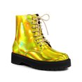 thumbnail image 1 of Unique Bargains Bottines de Combat Colorées à Lacets à Plateforme à Bout Rond pour Femme Or Jaune (Taille 7,5), 1 of 7