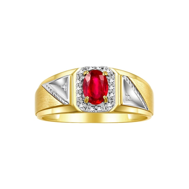 RYLOS Men's Rings Yellow Gold Plated Silver Classic 7X5MM Oval Gemstone & Diamond Ring Ruby July Birthstone Rings For Men Size 13