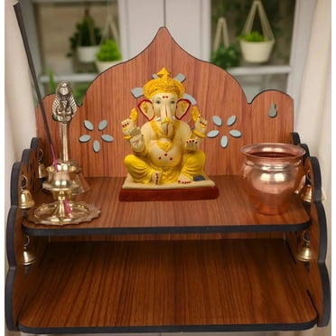 Wood Hand Crafted Pooja Mandir for Home & Office, Wall Mounted Wooden Temple Assemble Required.