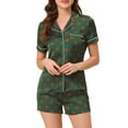 thumbnail image 1 of INSPIRE CHIC Womens Short Sleeve Notch Collar Piped Button Down Sleepwear Polka Dots Pajama Sets Large Deep Green, 1 of 5
