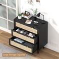 thumbnail image 2 of Eumyviv Commode Noire à 3 Tiroirs avec Pattes en Bois de Pin, Commode en Rotin Style Ferme, Armoire de Rangement H0075, 2 of 9