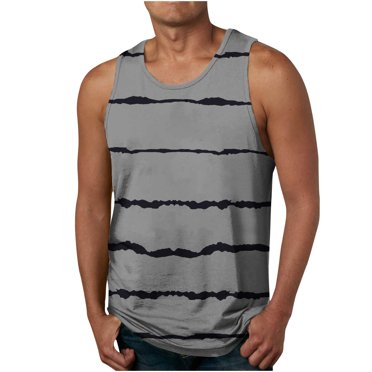 LSLJS Men's 3D Stripes Print Tank Tops Sleeveless Round Neck T-Shirt Beach Muscle Tank Tops