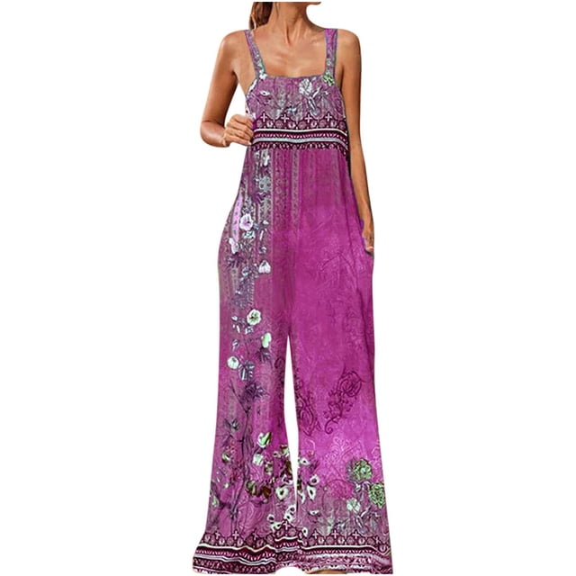 Penkiiy Combinaisons pour Femmes Mode Combinaison à Bretelles pour Femmes Printemps et Été Nouvelle Combinaison Décontractée à Imprimé Combinaison pour Femmes Violet TG Combinaisons