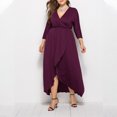 thumbnail image 4 of Weiqiqre Spring Dresses for Women Plus Size Wedding Guest Maxi Dress Long Sleeve Wrap V Neck High Low Split Ruffle Cocktail Dress,Size XL, 4 of 6