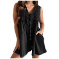 thumbnail image 1 of Combinaison Courte en Denim Décontractée Sans Manches à Nouer devant pour Femme - Salopette Courte en Jean d'Été avec Poches, 1 of 5