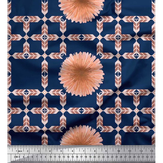 Soimoi Poly Georgette Fabric Artistic Flower & Arrow African Printed Fabric 1 Yard 52 Inch Wide