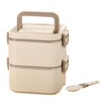thumbnail image 4 of Abbracc Adult Lunch Box Microwave Lightweight Reusable Bento Box for Work Dining Out 2 Layers Beige, 4 of 9