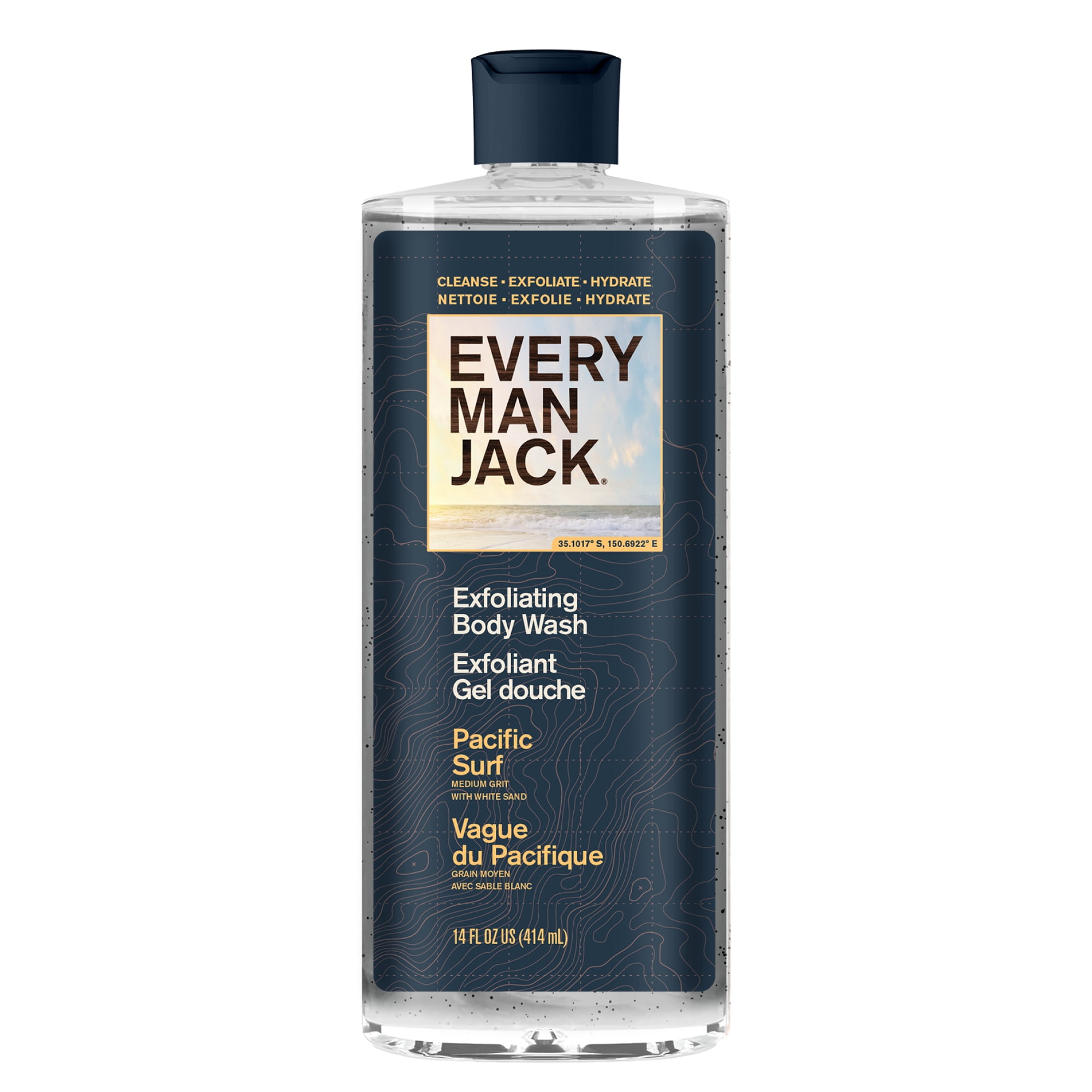 Every Man Jack Pacific Surf – Gel douche exfoliant et hydratant pour hommes, d'origine naturelle, 414 ml