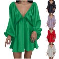 thumbnail image 1 of Gspmoly Robes pour Femmes, Robe à Manches Longues pour Femmes à Col en V Longueur Genou, Robe Aguichant Rétro Ample, Robes de Soirée pour Femmes Offres des Fêtes, 1 of 5