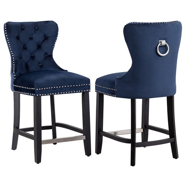 Avara 24" Tufted Velvet Counter Stool with Black Legs (Set of 2)