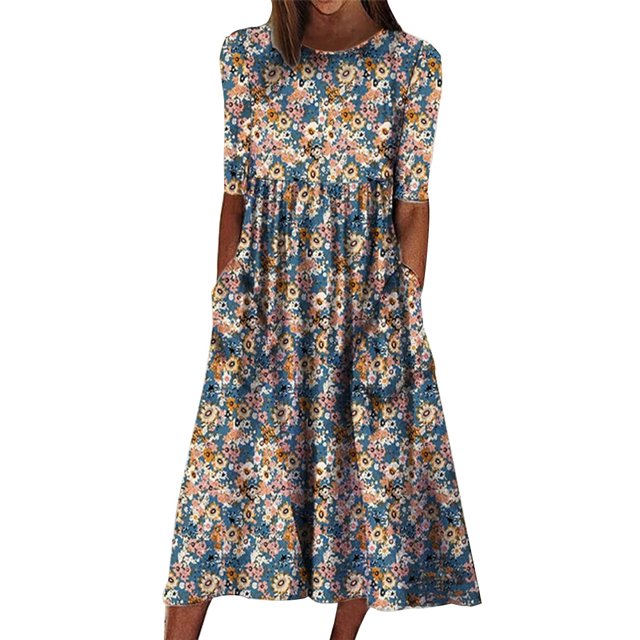 Pull Col Rond à Manches Mi-Longues Imprimé Printemps et Été avec Poches pour Femmes