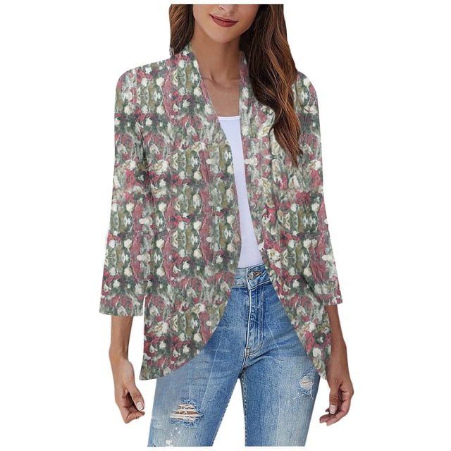 Pisexur Womens Jacket Open Front Cardigans Plus Size Jackets Coats Fall Jackets Women's Non Positioning Printed Fashionable Loose Lace Cardigan Top