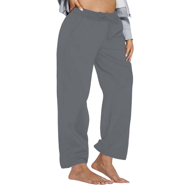 Jogging Pants for Women, Plus Size Wide Leg Straight Cut Casual Loose Fit with Drawstring and Side Pockets, Black, XXL