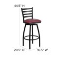 thumbnail image 2 of HERCULES Series Black Ladder Back Swivel Metal Barstool - Burgundy Vinyl Seat, 2 of 9