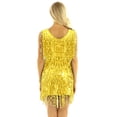 thumbnail image 4 of iEFiEL Robe Mini à Sequins Brillants à Franges pour Femmes en Faux Cuir Col en V Sans Manches Tenue de Danse Samba Or L, 4 of 6