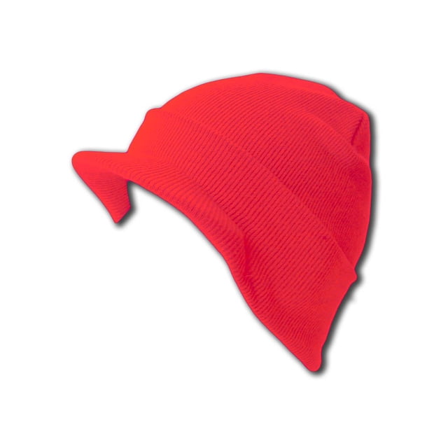 Cuff Beanie Visor Skull Cap Hat Beanie - Red