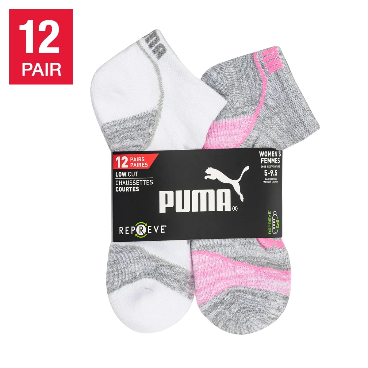 Puma Women’s Repreve Athletic Sock, 12-pairs, White