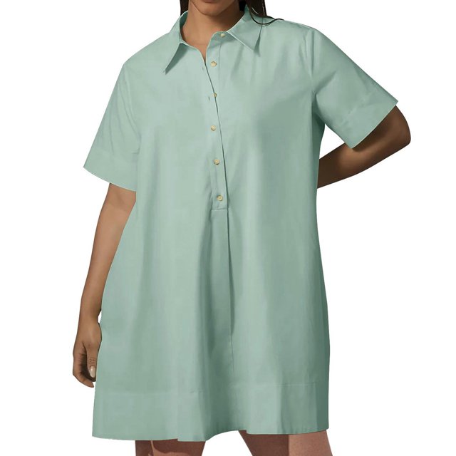 Erwazi Robe Chemise Décontractée d'Été pour Femmes à Manches Courtes, Col en V, Boutonnée, Mini-Robe, Robes T-Shirt