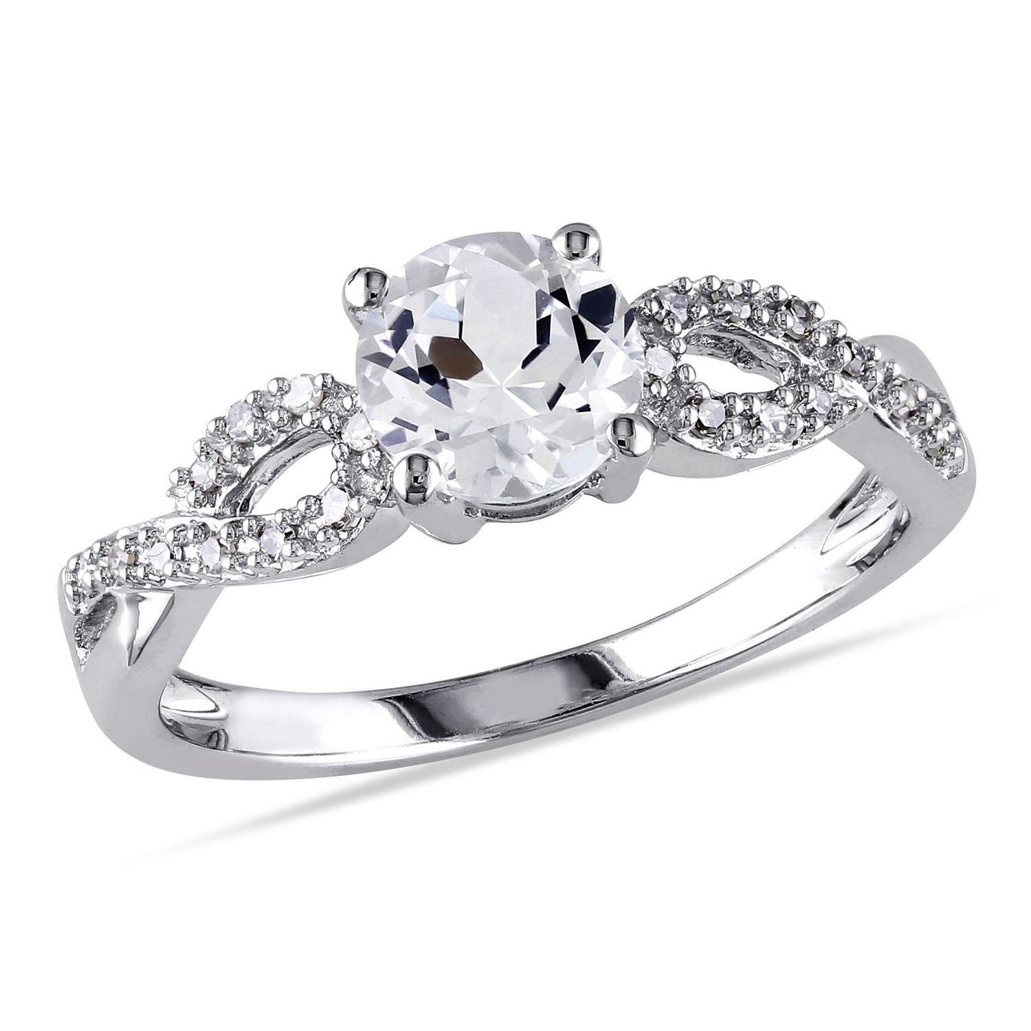 Miabella 1 Carat T.G.W. Created White Sapphire and 0.10 T.W. Diamond 10 K Gold Cross-Over Ring