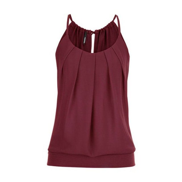 Débardeur Camisole Femme Été Tendance Col Ample Sans Manches Décontracté Basique Rouge Vin TG