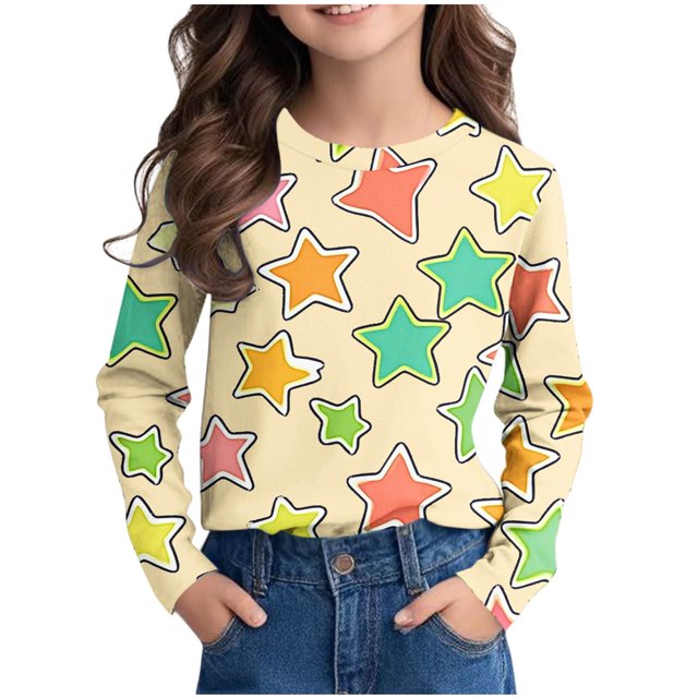 Posijego T-Shirts Graphiques à Manches Longues pour Tout-Petits Garçons Filles, Mignons, Col Ras du Cou, T-Shirts Basiques, Hauts, Chandail de Printemps pour Enfants