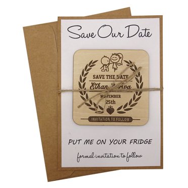 25 Cartes de Mariage Personnalisées Save The Date Rustiques Gravées Aimants en Bois avec Enveloppes Annonces de Mariage