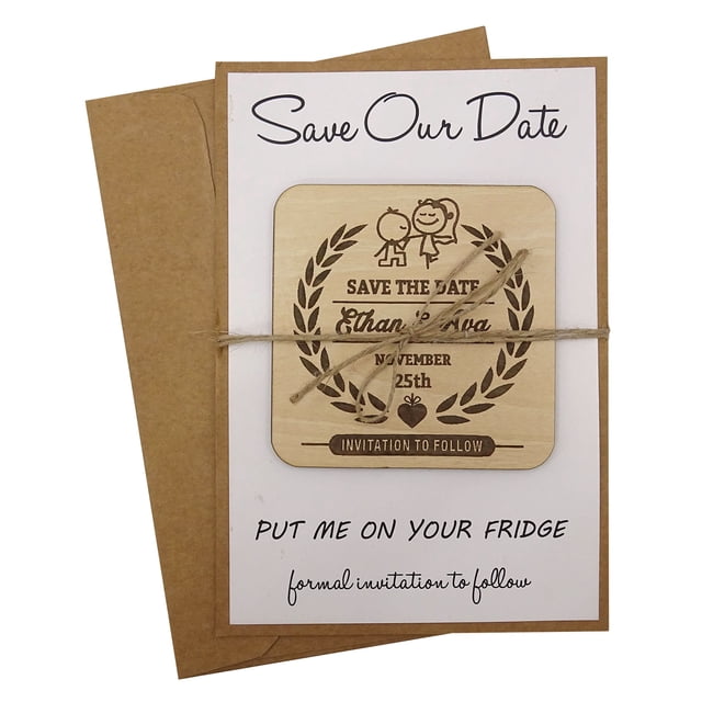 25 Custom Wedding Save The Date Cards Rustic Engraved Wood Magnets With Envelopes Wedding Announcements