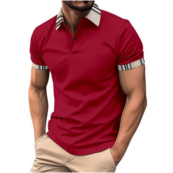 lcziwo Mens Quarter Zip Golf Shirts,Men's Short Sleeve Zipper Polo Shirt,1/4 Zip Shirts for Men Solid Color Pullover Lapel Collar Golf Shirt,Red S