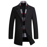 NTACZA Mens Fall Jackets Notched Lapel Wool Peacoat Plaid Quilted Lined Mid-Length Trench Coat Winter Coats for Man,XXXXL