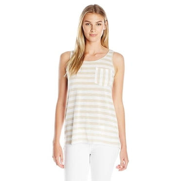 G.H. Bass & Co. Women’s Mixed Slub Stripe Blouse Tank Tops, Heather Sandy Combo, X-Small