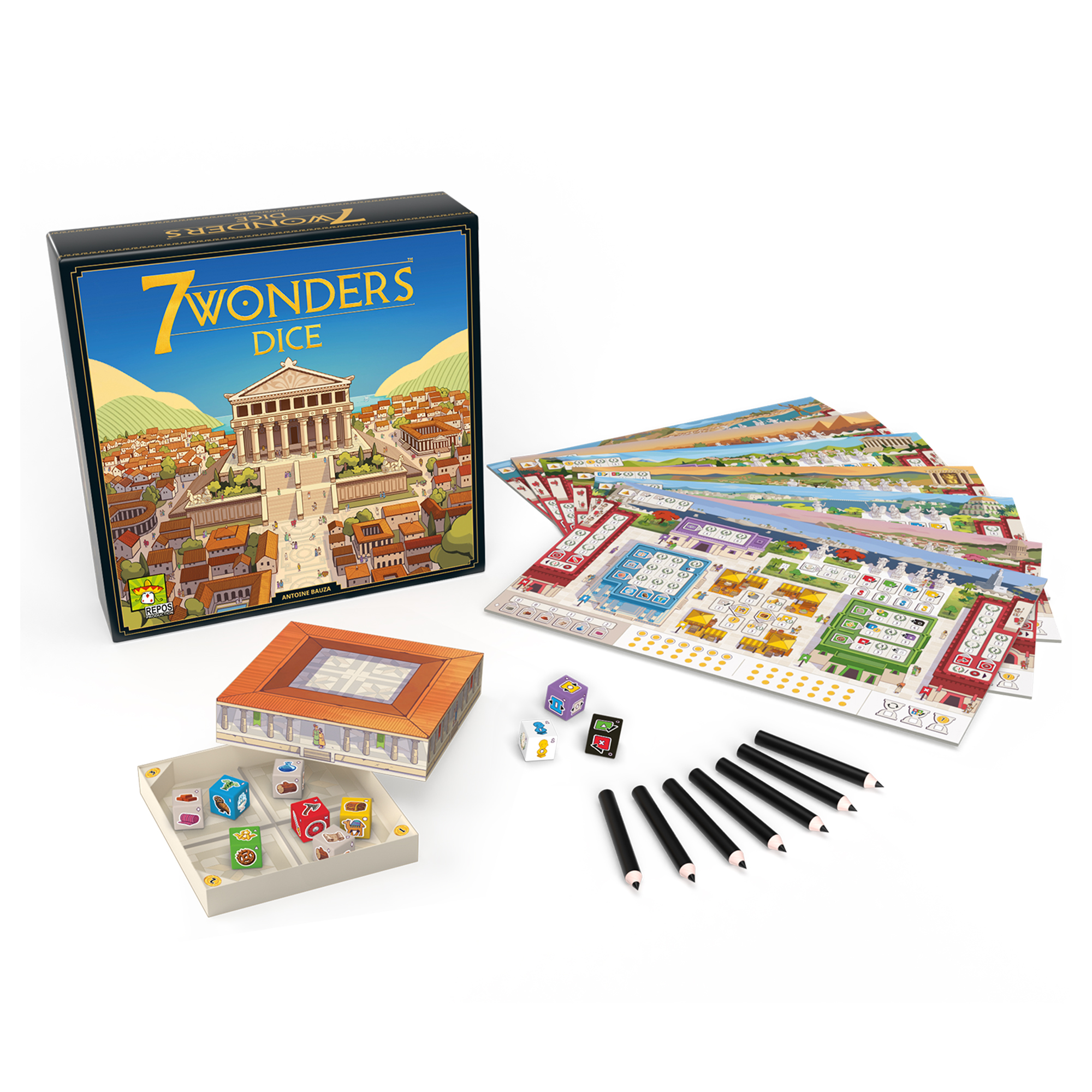7 Wonders - Dice, Jeu de Stratégie et de Dés (Version Française) par Repos Production, 10 Ans et Plus