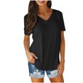 thumbnail image 1 of Blouses for Women Solid Color V-Neck Short Sleeve T-Shirt Blouse Tops, 1 of 1