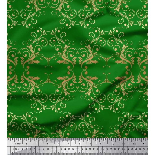 Soimoi Poly Georgette Fabric Filigree Damask Printed Craft Fabric by the Yard 52 Inch Wide