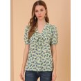 thumbnail image 2 of Unique Bargains Blouse à Manches Courtes Bouffantes à Boutons Imprimé Floral pour Femmes, 2 of 6