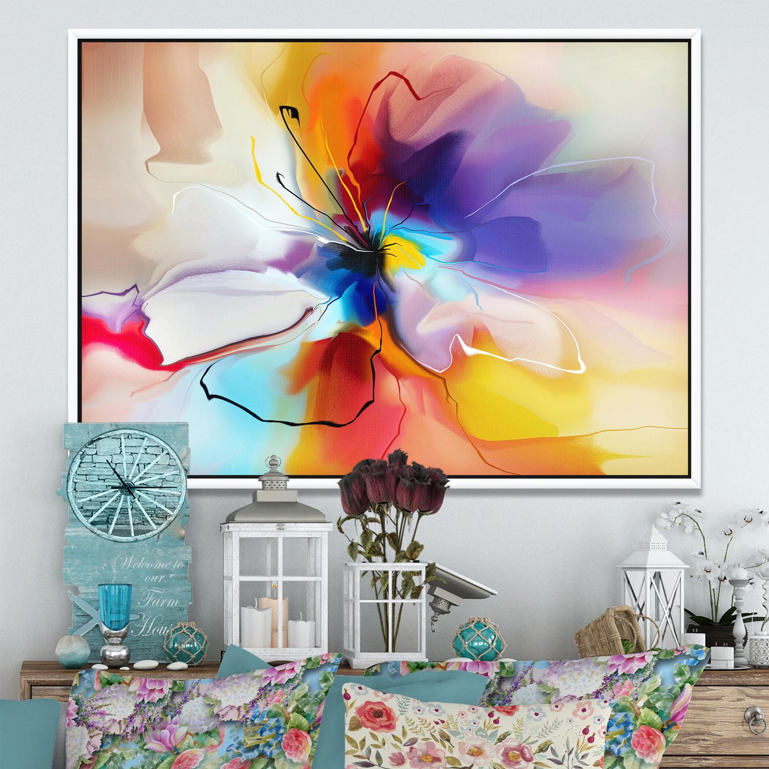 Designart Fleur créative en plusieurs couleurs ART MURAL À CADRE FLOTT