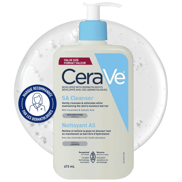 CeraVe SA Cleanser, Salicylic Acid Exfoliating Face Wash with Vitamin D and Ceramides for Rough Bumpy Skin, 473mL