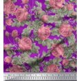 thumbnail image 1 of Soimoi Tissu en Rayonne Violet Imprimé Feuilles & Roses Tissu au Mètre 42 Pouces de Large, 1 of 3