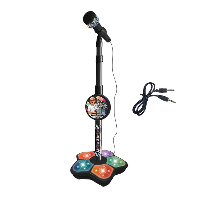 Black Childrens Microphone Toy With Stand Simulation Standing Karaoke Singing Machine Music Player For Kids Baby Toddler